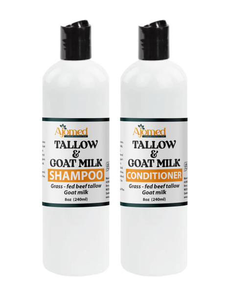 Beef Tallow & Goat Milk Shampoo and Conditioner Set - Handmade Hair Care for Thinning Relief, Sea Moss Shampoo and Conditioner, Thickening Formula for Hair Regrowth (Shampoo & Conditioner 8 Oz)