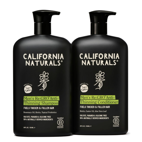 California Naturals Re:GRO Anti-Thinning Shampoo & Conditioner Set for Men, Biotin, Caffeine & Rosemary Oil, Hair Loss & Thinning Hair Support, Sulfate Free, 20 oz