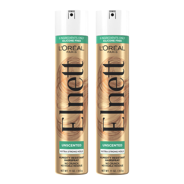 L'Oreal Paris Elnett Unscented Hairspray, up to 72-Hour Extra Strong Hold Formula with Humidity Resistant Frizz Control, Hairspray with Soft, Brushable Finish, 11 oz, 2 Pack