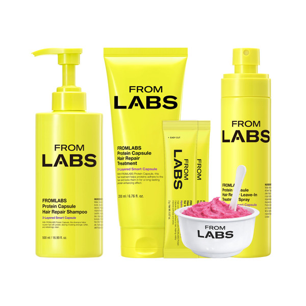 FROMLABS Korean Glass Hair Care Routine Set – Color Safe Shampoo, Deep Conditioning Protein Hair Mask, Keratin Bond Repair Powder, Leave-In Anti-Frizz Detangler Spray | for Curly, Wavy, Damaged Hair