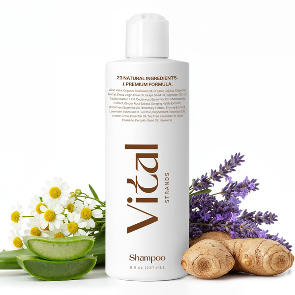 Vital Strands Hair Growth Shampoo for Thinning Hair for Women – Rosemary, Nettle & Saw Palmetto, 23 Natural Ingredients, Sulfate Free Scalp Detox, Anti Breakage Conditioner - 8 fl oz