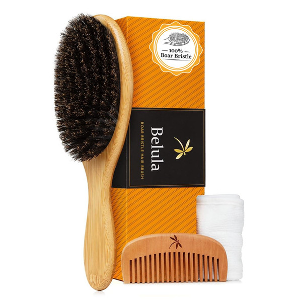 Belula 100% Boar Bristle Hair Brush Set, Large, for Thin & Fine Hair