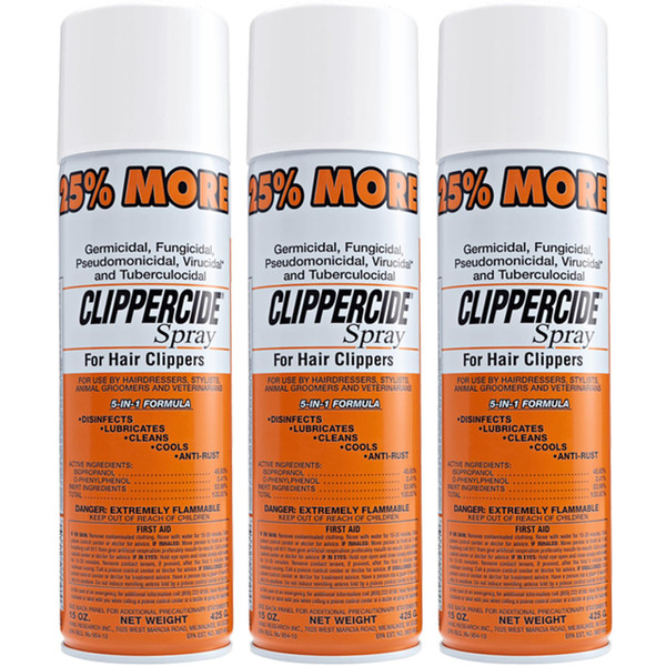 CLIPPERCIDE 5-in-1 Clipper Disinfectant Spray 15oz, 3 Pack | Cleans, Lubricates, Cools, Prevents Rust & Disinfects | Professional Clipper Spray for Barbers, Stylists & Pet Groomers | Made by BARBICIDE