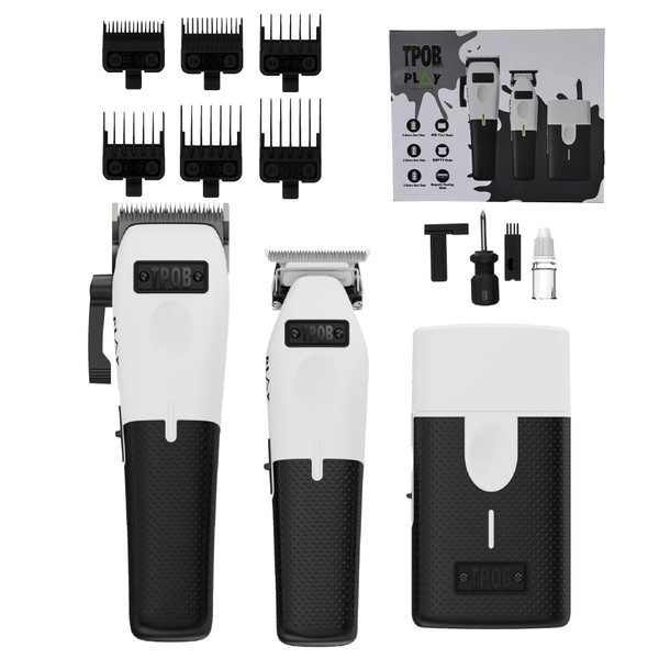 TPOB Play Barber Hair Clippers for Men 7500 RPM with Rubber Grips (White 3 Set)