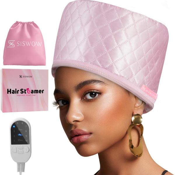 SISWOW Thermal Steamer Cap for Great Deep Conditioning With 10-level Heat for Natural Black Hair