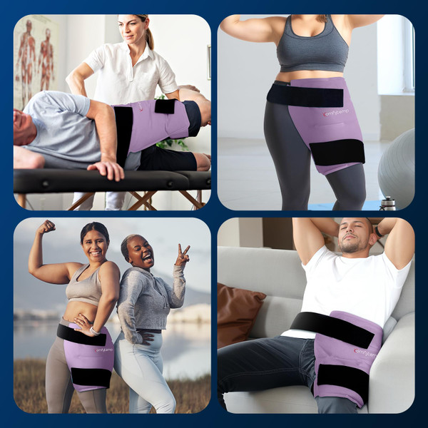 Comfytemp Hip Ice Pack Wrap for Sciatica Pain Relief, Hip Replacement After Surgery, Reusable Gel Ice Pack for Injuries, Hot Cold Compress Recovery Items Physical Therapy Men Women, Purple (L/XL/2XL)
