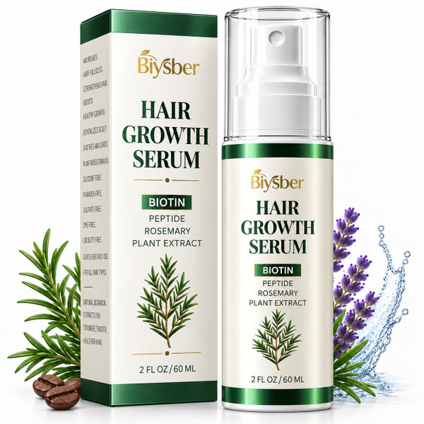 Biysber Natural Hair & Scalp Growth Serum Spray for Fuller, Thicker-Looking, for Women and Men Anti-Thinning Loss Hair, Multi-Peptide & Rosemary Formula for Density, Strengthens Weak Hairs, 2.0 Fl Oz