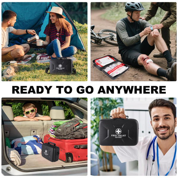Gevoke 410 Piece Waterproof Hard Shell First Aid Kit for Home, Car, Travel, Camping, Truck, Hiking, Sports, Office, Vehicle & Outdoor Emergencies - Emergency Medical Kits (Black)