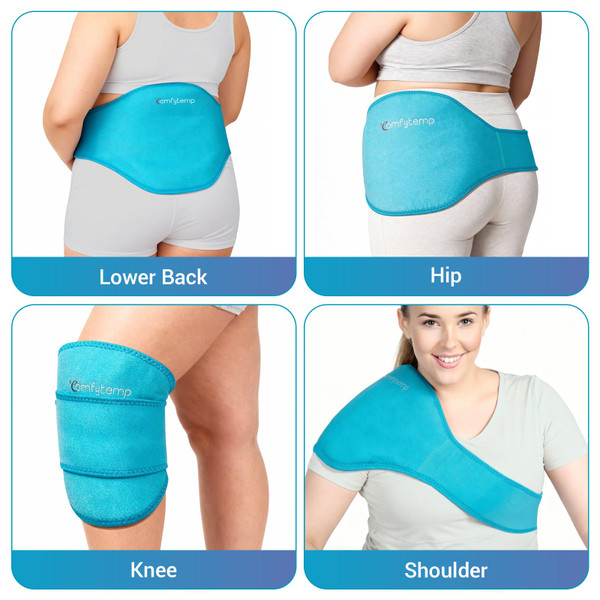 Comfytemp Extra Large Ice Pack for Back Pain Relief, 2 Pcs, Sciatica Ease Brace, Reusable Gel Lower Back Ice Wrap for Injury, Hot Cold Compress for Lower Lumbar, Waist, Men Women After Surgery (Blue)