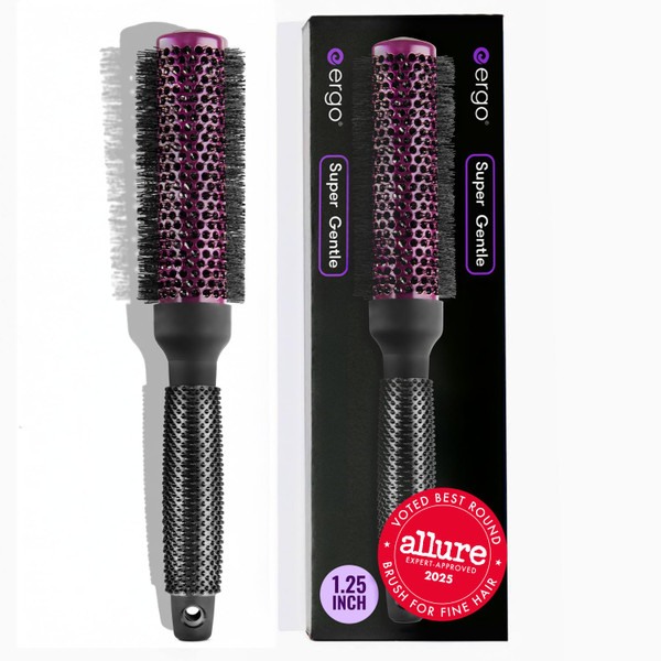 ERGO Super Gentle Round Brush for Blow Out - Salon Quality Hair Styling for Women - Roller for Wet and Dry Hair - Volumizing Care Blowout - ERG33:1.25"