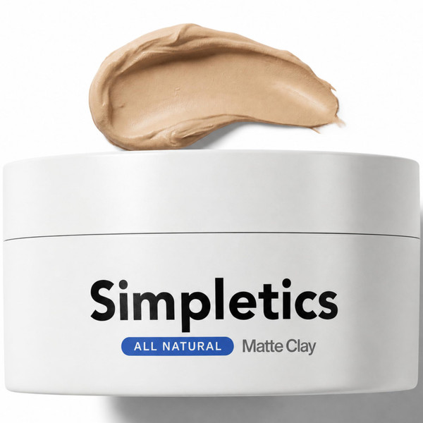 Simpletics Hair Clay for Men (Vanilla Scent) – Natural 6 Ingredient Matte Styling Clay with Beeswax & Coconut Oil – Strong Hold, Water Based, Non-Greasy – Adds Texture & Volume – 2oz