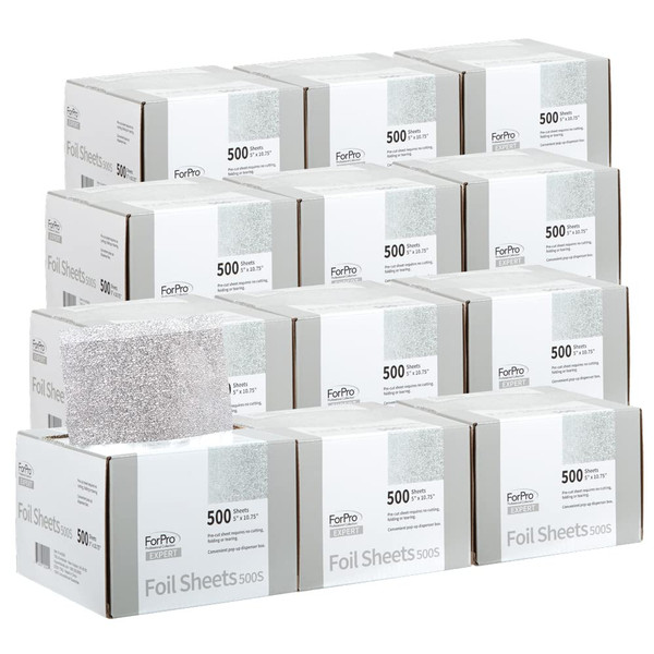 ForPro Professional Collection Expert Embossed Foil Sheets 500S, Aluminum, Pop-Up Foil Dispenser, Hair Foils for Color Application & Highlighting Services, Food Safe, 5” W x 10.75” L, (Pack of 12)