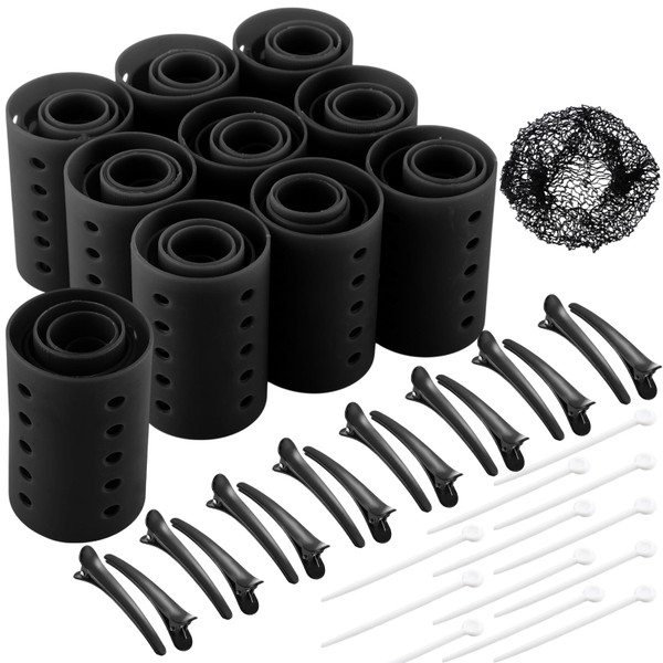 WILLBOND 141 Pcs Plastic Hair Rollers Set with Clips and Pins,Black