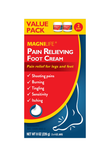MagniLife Pain Relieving Foot Cream, 2 x 4 oz Jars, Soothing Relief for Soreness, Pain, Burning, Tingling, Itching or Sensitivity in Feet & Legs, Moisturizing & Hydrating Foot Cream, No Petroleum