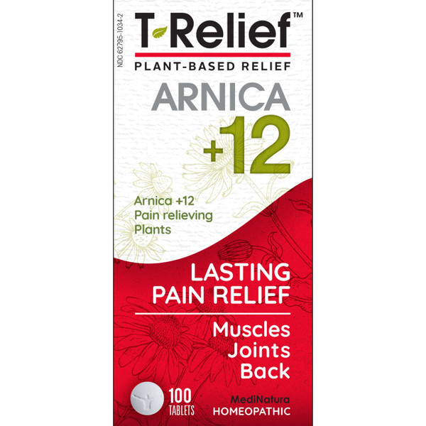 MediNatura T-Relief Arnica +12 Natural Relieving Actives for Back Pain Joint Soreness Muscle Aches & Stiffness, Whole Body Fast Acting Relief for Women & Men - 100 Tablets (3 Pack)