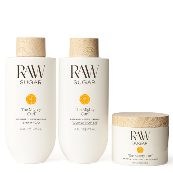 Raw Sugar The Mighty Curl Bundle - Shampoo, Conditioner & Hair Mask, Defines & Nourishes Curls, Formulated without SLS/SLES & Parabens, Color-Friendly, Vegan
