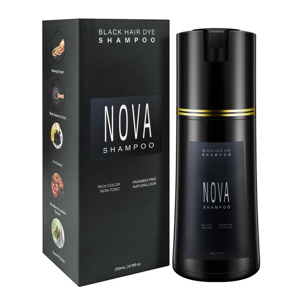 Hair Dye Shampoo & Champu Para Canas - Natural 3-in-1 Instant Gray Coverage for Men & Women (Black)