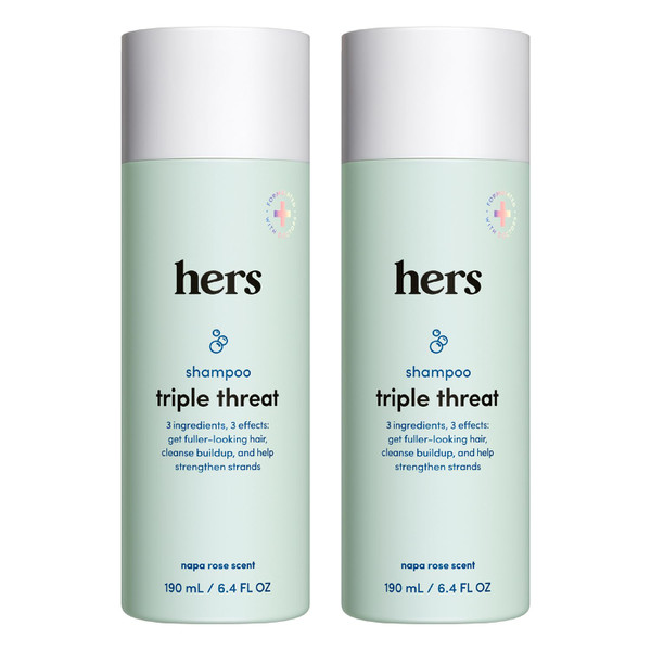 hers Triple Threat Shampoo, Biotin, Napa Rose Scent, 2 Pack, 6.4 Fl Oz