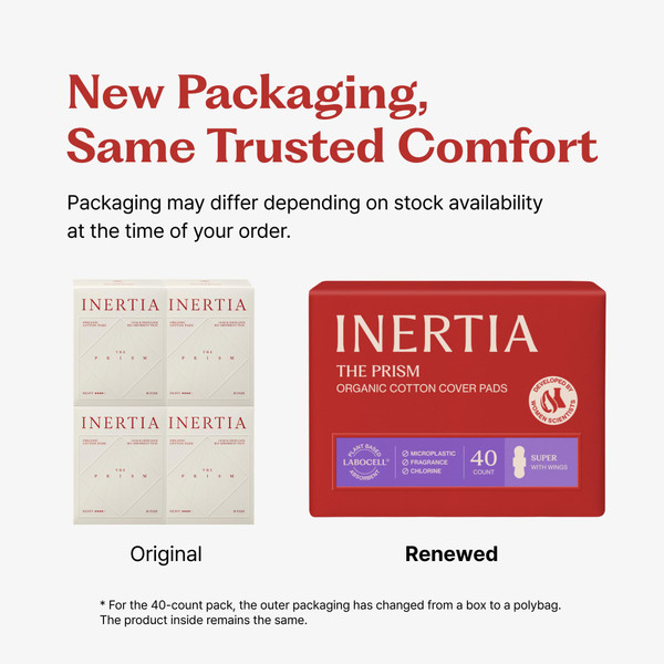 INERTIA The Prism Super – Truly Organic Ultra Thin & Leak-Proof Organic Cotton Korean Pads with Wings | Heavy Absorbency | Hypoallergenic, Super Absorbent, Chlorine-Free & Fragrance-Free (40 Count)