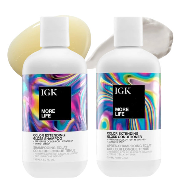 IGK More Life Color Extending Gloss Shampoo and Conditioner, 8 Oz (2 Pack)
