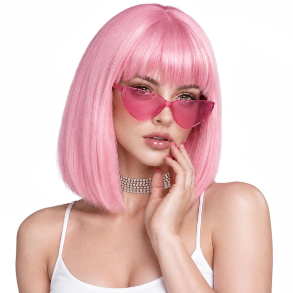 SUKRI Pink Bob Wig with Bangs for Women- Cospaly,Funny,Color straight Wigs
