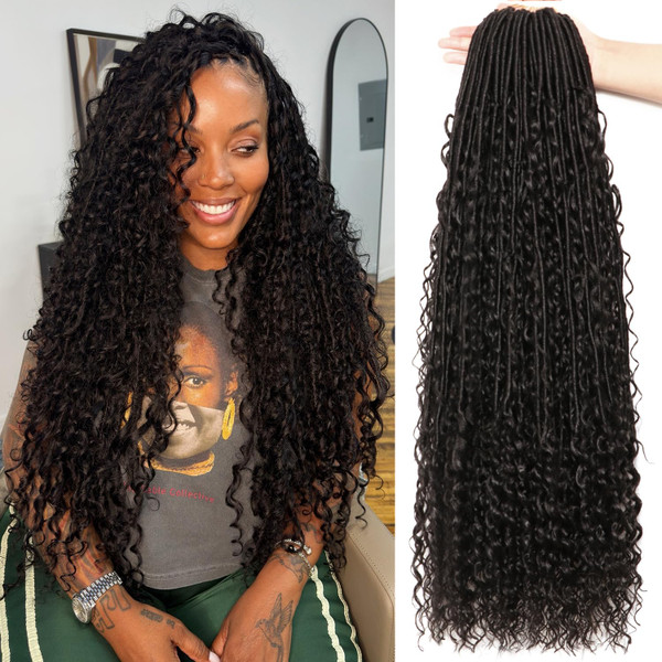 Soft Boho Locs Crochet Hair-30Inch 8Packs Goddess Faux Locs for Black Women(1B, 30 Inch(Pack of 8))
