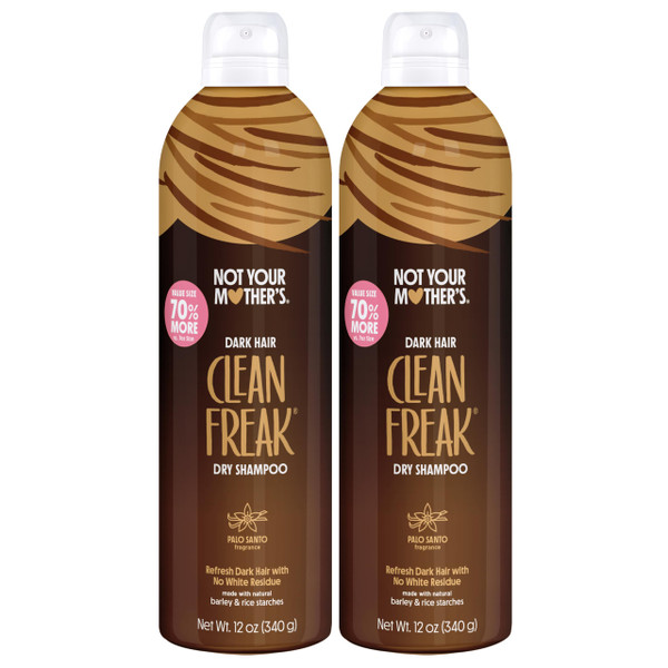 Not Your Mother's Clean Freak Dark Hair Dry Shampoo (2-Pack) - 12 oz Each - Palo Santo Fragrance - Waterless Shampoo - 70% More to Instantly Refresh Dark Hair Between Washes