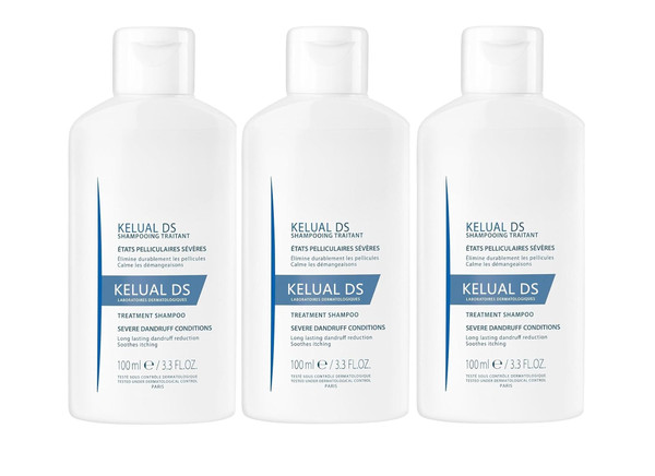 KELUAL DS Anti-Dandruff Shampoo, Treatment Shampoo for Severe Dandruff, Long-Lasting Relief, 3.3 Fl Oz (3 Pack)