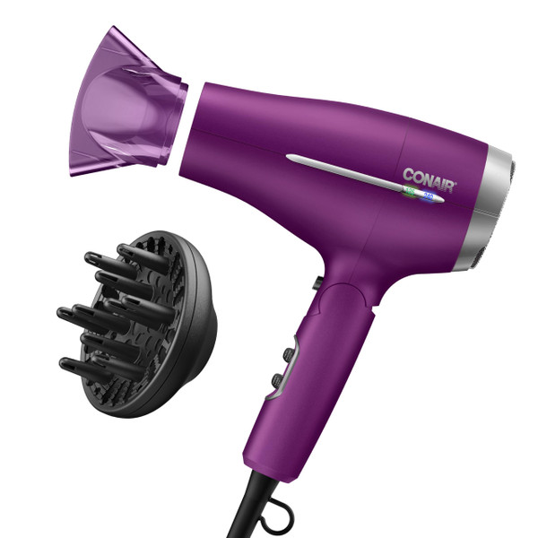 Conair Travel Hair Dryer, Double-Ceramic Design, Foldable Handle, Purple