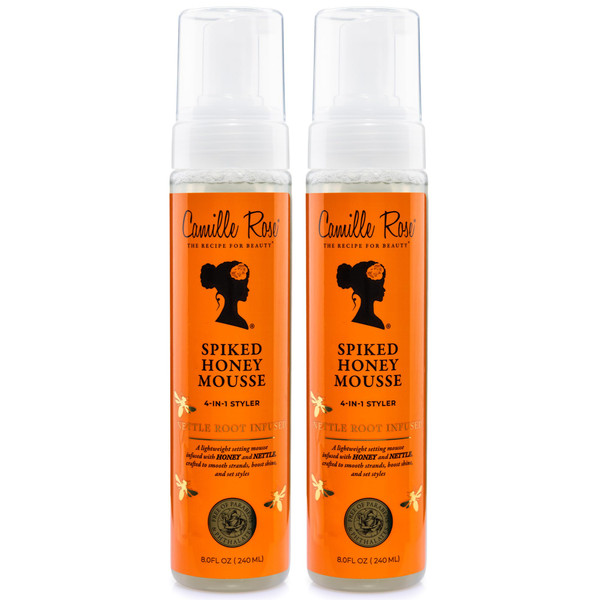 Camille Rose Spiked Honey Mousse 2-Pack – 4-in-1 Hair Styling Mousse with Rice Water for Softness, Strength, Shine, Frizz-Control, 8 Fl Oz Ea