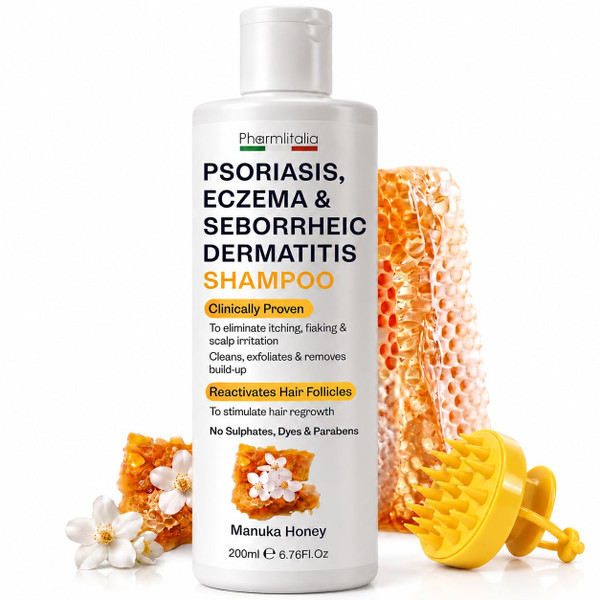 Pharmlitalia Psoriasis Shampoo for Dry & Itchy Scalp with Salicylic Acid 3% - Psoriasis Scalp Treatment for Eczema Relief, Seborrheic Dermatitis, Ringworm & Folliculitis 6.76 Fl Oz
