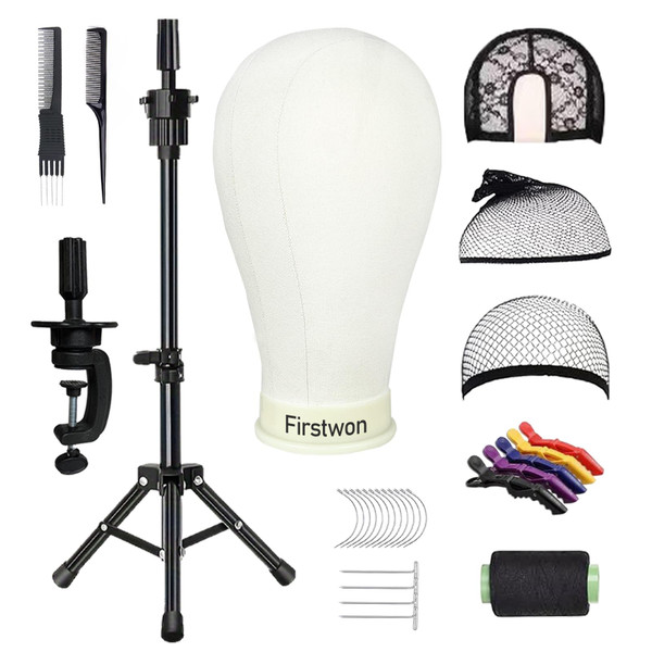 Firstwon 22 Inch Wig Head Mannequin Head for Wigs, Wig Stand with Head for Hair Styling Practice Display Wigs Making Tripod Stand with T Pins Set