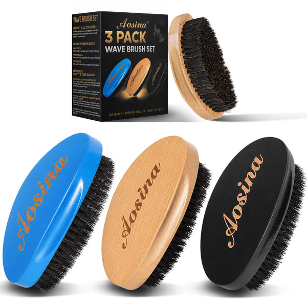 Boar Bristle Hair Brush for Men, Soft Medium Hard Wave Brush Kit, 360 Waves