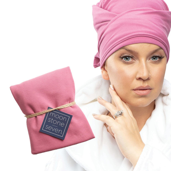 MoonstoneSeven Hair Plop - Curl Prep Wrap for Drying, Shaping & Frizz Control - Soft Cotton Lycra Hair Wrap for Wavy & Curly Hair - Reduces Frizz, Shortens Dry Time & Enhances Curl Definition - Pink