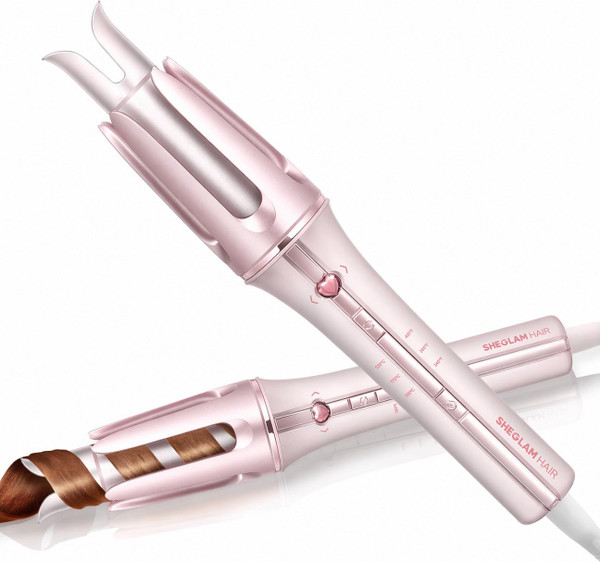 SHEGLAM Pink Curling Iron Automatic Gift for Woman (Pink, 1.25 inch) Cupid's Charm One-Touch Instant Curler