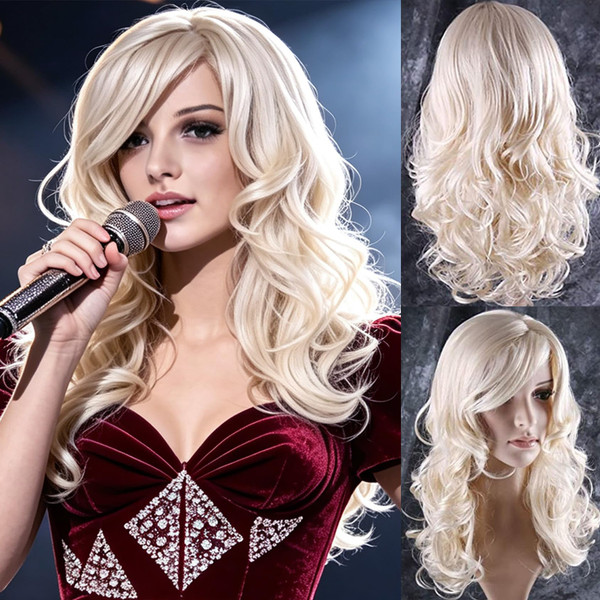 BERON 24" Stylish Long Curly Blonde Hair Wig Party Perruque (Blonde)