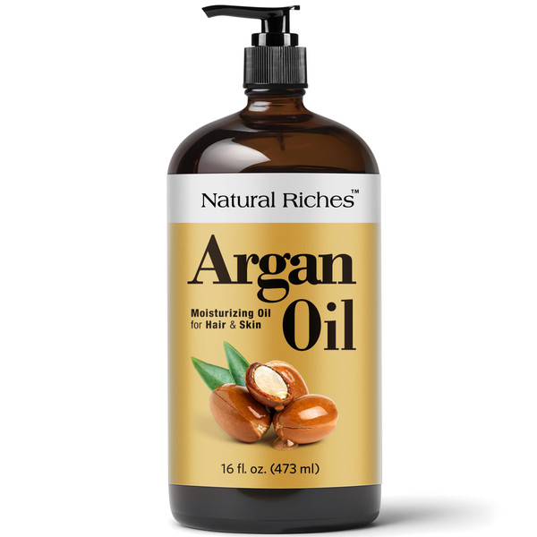 Argan Oil 16 Fl Oz Glass Bottle Deep Moisturizing Hair & Skin Oil