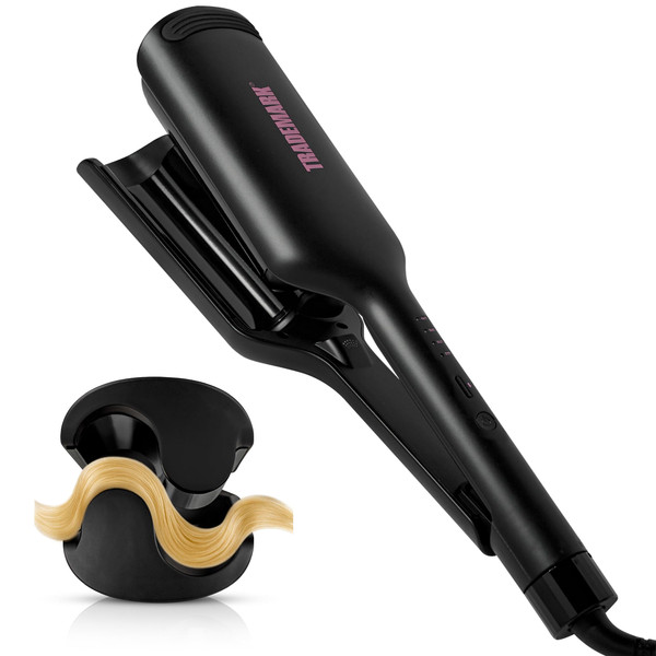 Trademark Beauty Hair Waver - Double Barrel Hair Crimper, Beach Waves Curling Iron, Babe Waves X, Adjustable Temperature Hair Curler, Hair Styling Tools, 1.25" - Black