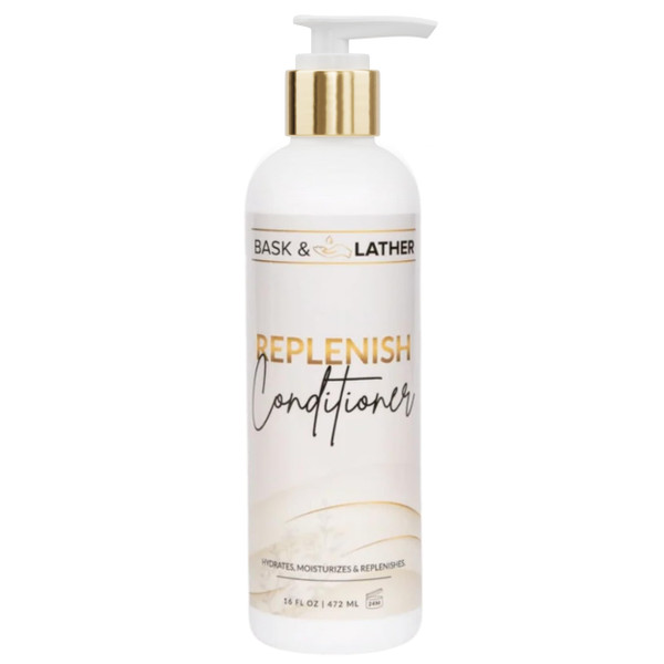 BASK & LATHER Replenish Conditioner – Deep Hydrating, Natural Formula for Elasticity & Detangling, Silicone-Free, Paraben-Free, Color-Safe (XL 16 oz)
