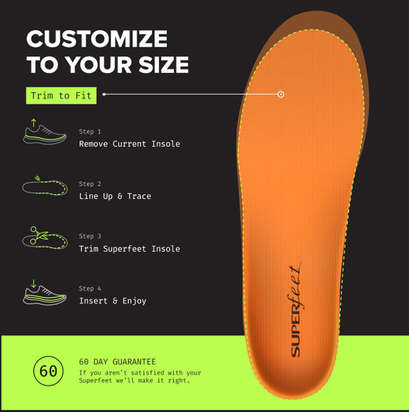 Superfeet All-Purpose High Impact Support Insoles (Orange) for Active Lifestyle with High Arch Support - Men 7.5-9 / Women 8.5-10