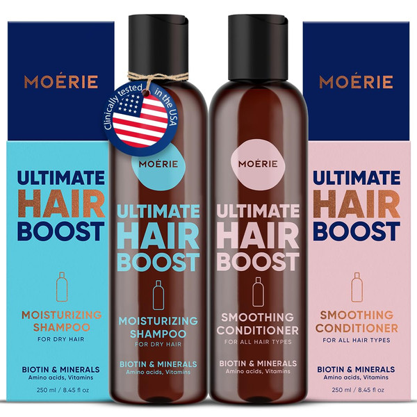 Moerie Ultimate Hair Growth Shampoo & Conditioner Set – Longer, Thicker, Fuller Hair – Vegan, Volumizing, Paraben & Silicone Free – Moisturizing for All Hair Types – 2 x 8.45 fl oz (250ml)