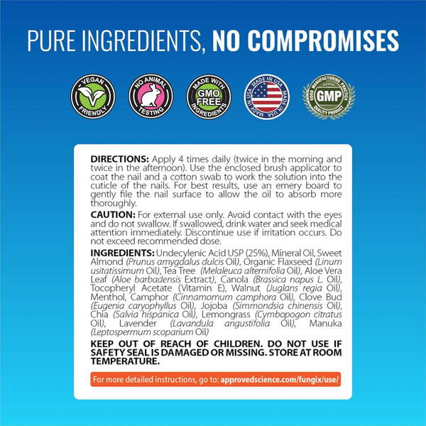 Approved Science Fungix Extra Strength - Undecylenic Acid and Tea Tree Oil - Serum for Fingernail and Toenail Care - Infused with Essential Oils - Healthy Nail Appearance - Easy to Apply - Pack of 1