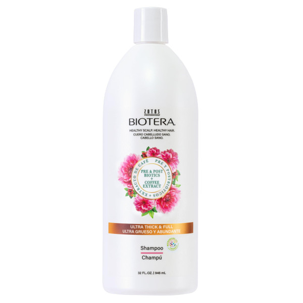 Biotera Ultra Thick & Full Volumizing Shampoo for Fine, Limp Hair - Adds Volume & Fullness with Coconut & Coffee Extract, Enhances Shine & Softness, Sulfate-Free, Color-Safe, Vegan, 32 Fl Oz