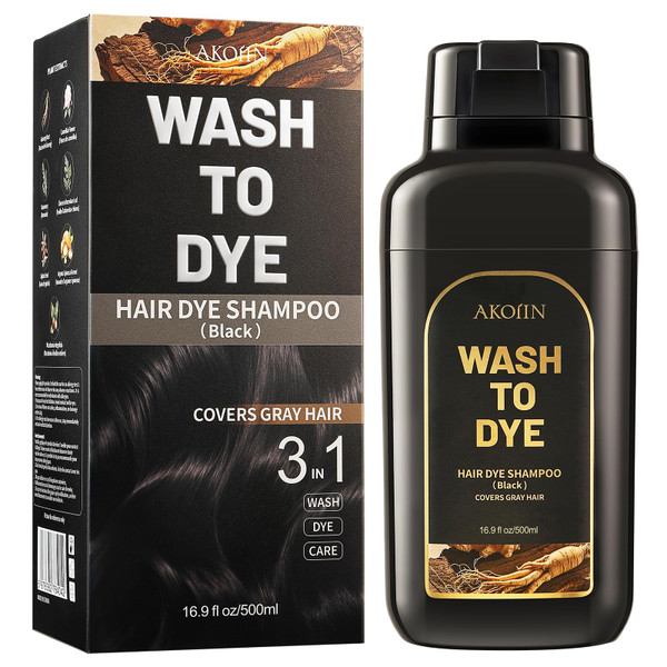 AKOIIN Black Hair Dye Shampoo for Gray Hair, 3 in 1 Hair Color Shampoo
