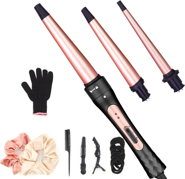 JAETON Curling Iron Wand Set 3 in 1 with 0.35"-1.25" Ceramic Barrels