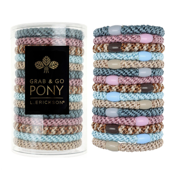 L. Erickson Hair Ties for Thick Hair, Grab & Go Pony Tube 15 Pack