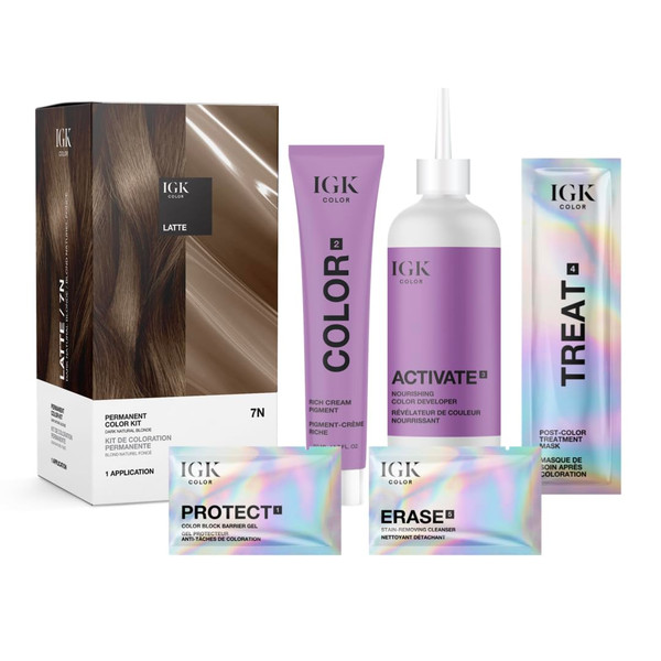 IGK Permanent Hair Dye Color Kit, Latte 7N, Dark Natural Blonde