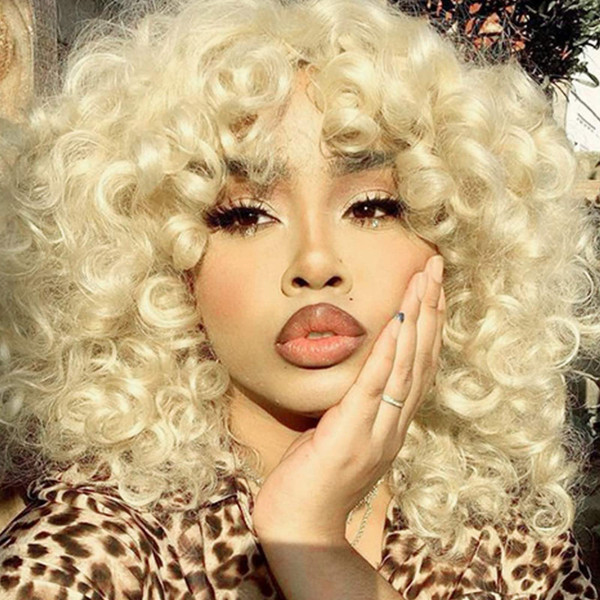 PHOENIXFLY Short Blonde Curly Synthetic Wig for African American Women