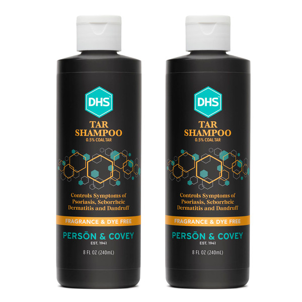 DHS Person & Covey, Inc Coal Tar Shampoo - Dandruff Shampoo for Men & Women, Psoriasis & Dandruff Hair Care for Itchy Scalp, Unscented Seborrheic Dermatitis Hair Care - 8 Fl Oz, Pack of 2