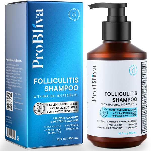 ProBliva Folliculitis Shampoo: Medicated Antifungal Shampoo for Folliculitis, Scalp Psoriasis, Dandruff & Seborrheic Dermatitis – Exfoliating Care for Scalp Buildup, Itch & Dryness - 10 fl.oz